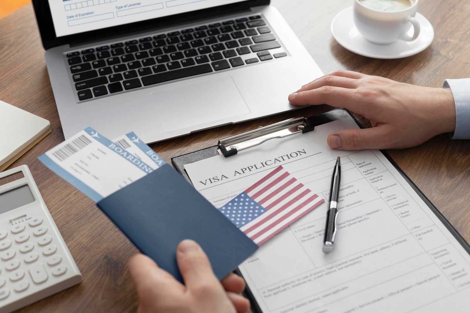 visa application composition with american flag visa application composition with american flag